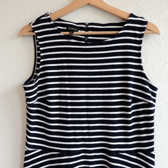 Talbots Sleeveless 100% Cotton Striped Black & White Pockets Dress Sz L - Picture 6 of 14